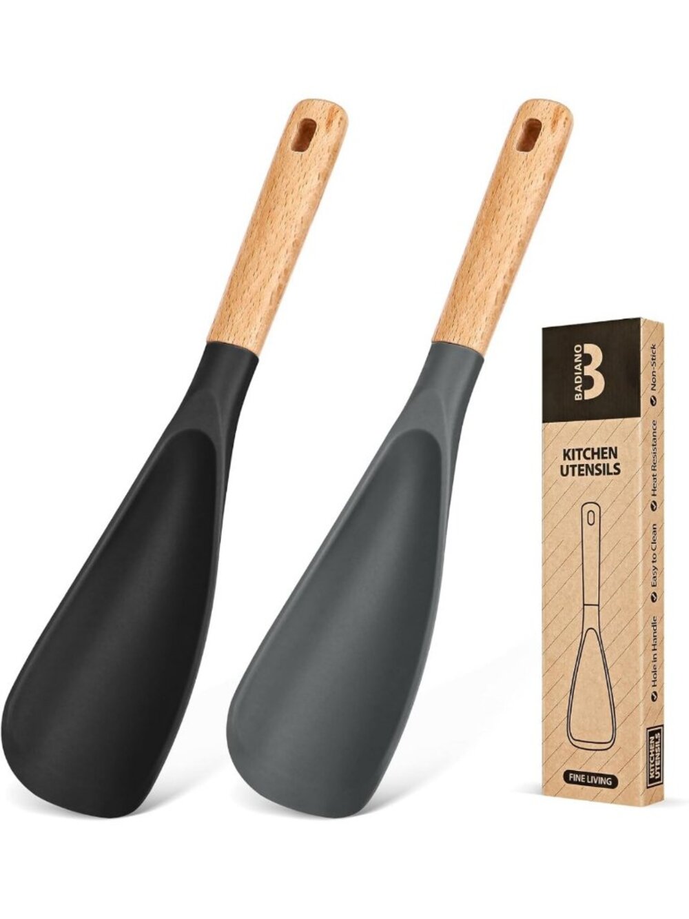 Nonstick Cooking Spoon - BPA-Free Silicone & Wood Handle, 11.4" Mixing & Serving